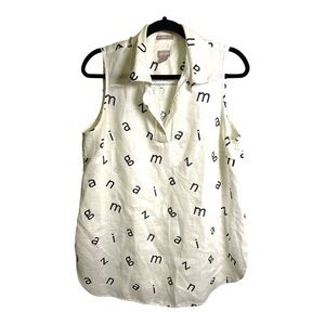 Chicos Ivory Linen Sleeveless Tunic Top Size 1 Minimalist Artsy Teachers Blouse